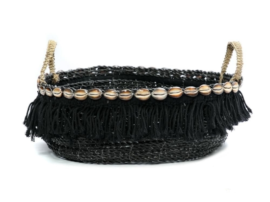 Καλάθι The Boho Fringe BAJN032BN 40x40x17 Black-Natural Bazar Bizar Seagrass