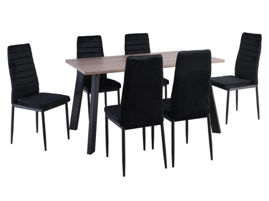 JETTA-BAXTER ΤΡΑΠΕΖΑΡΙΑ ΜΕΤΑΛΛ Ο ΒΑΦΗ ΜΑΥΡΟ, ΤΡΑΠΕΖΙ SONOMA OAK + 6 ΚΑΡΕΚΛΕΣ VELURE ΜΑΥΡΟ
