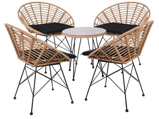 SALSA CORAL COFFEE SET ΚΗΠΟΥ ΜΕΤΑΛΛΟ ΜΑΥΡΟ - ΓΥΑΛΙ - WICKER ΦΥΣΙΚΟ: ΤΡΑΠΕΖΑΚΙ+4 ΠΟΛΥΘΡΟΝΕΣ