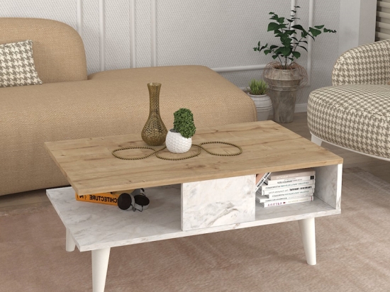 ΤΡΑΠΕΖΑΚΙ ΣΑΛΟΝΙΟΥ ANDROS MEGAPAP ΧΡΩΜΑ SAPPHIRE OAK - ΛΕΥΚΟ ΕΦΕ ΜΑΡΜΑΡΟΥ 90X54X39,6ΕΚ.