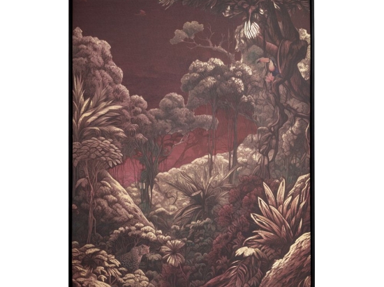 Burgundy Jungle πίνακας ελαιογραφίας με χρυσοτυπία σε τυπωμένο καμβά με θέμα ζούγκλα σε μπορντό αποχρώσεις 83x123 εκ