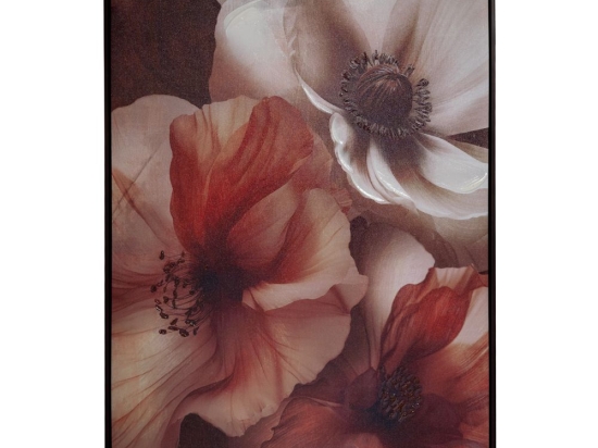 Cream Flowers πίνακας ελαιογραφίας σε τυπωμένο καμβά με θέμα λουλούδια σε wenge κορνίζα 83x123 εκ