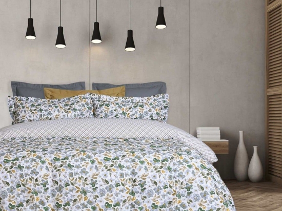 Σεντόνια 5410 Casual Με Λάστιχο (Σετ 4τμχ) Petrol-Grey-Ocher Das Home Διπλό 150x235cm Βαμβάκι-Πολυέστερ