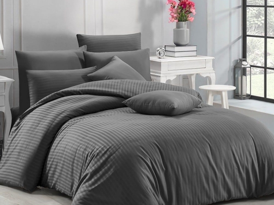 Σεντόνια Next 3194 Satin Stripe (Σετ 4τμχ) Anthracite Nexttoo Υπέρδιπλο 240x260cm 100% Βαμβάκι