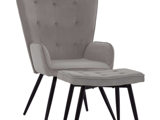 Πολυθρόνα - Μπερζέρα Με Υποπόδιο Crawley HM8918.01 70x57x103cm Black-Grey