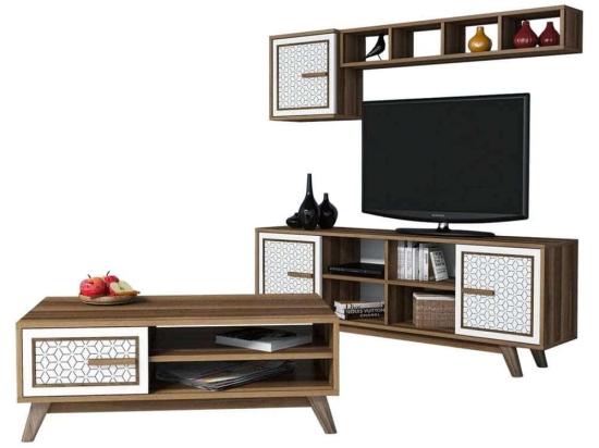 Σύνθεση Σαλονιού (Σετ 2Τμχ) HM11852.03 Walnut-White Μελαμίνη