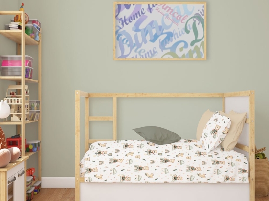Σεντόνι Βρεφικό Cloudy Bear 581 White-Olive DimCol Λίκνου 80x110cm 100% Βαμβάκι