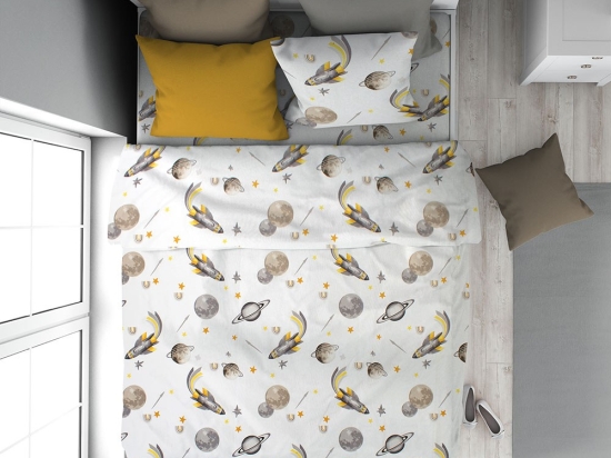 Παπλωματοθήκη Παιδική Space Mission 183 White-Grey DimCol Μονό 160x240cm 100% Βαμβάκι