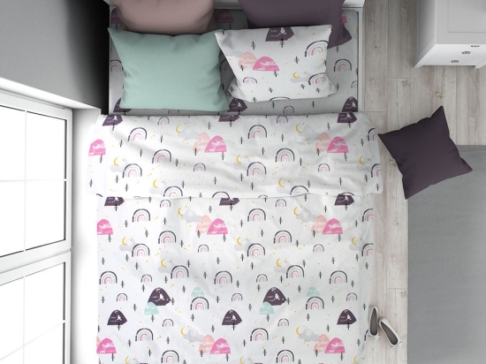 Παπλωματοθήκη Παιδική Rainbow 575 White-Pink DimCol Μονό 160x240cm 100% Βαμβάκι