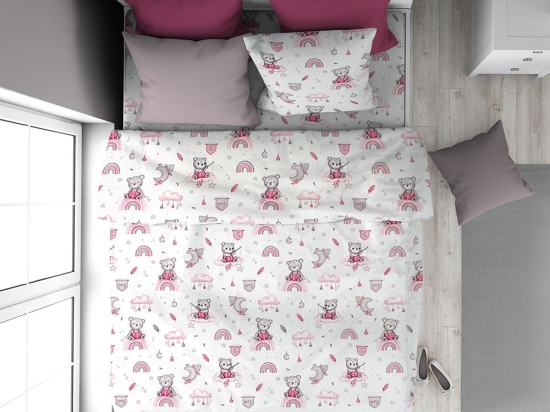 Παπλωματοθήκη Παιδική Cloudy Bear 582 White-Pink DimCol Μονό 160x240cm 100% Βαμβάκι