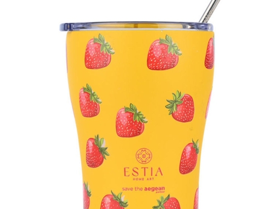 Ποτήρι - Θερμός Με Καλαμάκι Berry Bright Save The Aegean 01-31688 350ml Yellow-Red Estia