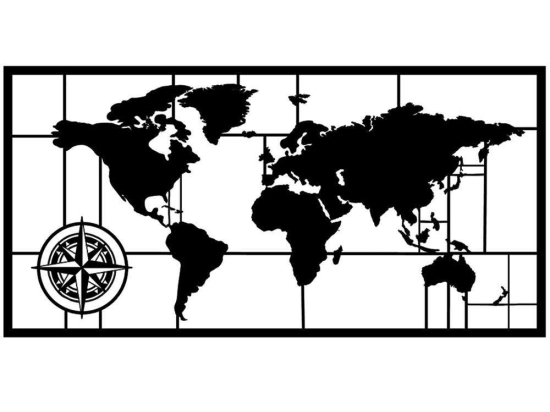 Διακοσμητικό Τοίχου World Map 279ENZ1119 121x60cm Black Wallity Μέταλλο