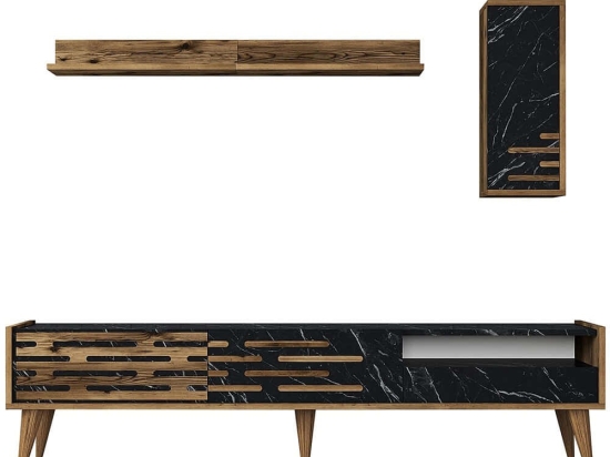 Σύνθεση Τηλεόρασης Valensiya 845HCT5347 180x35x45cm Marble Effect Black-Walnut