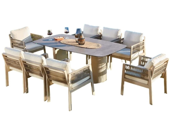 Τραπεζαρία Κήπου Toscana (Σετ 9Τμχ) 561CLR1314 Beige 8 Θέσεων