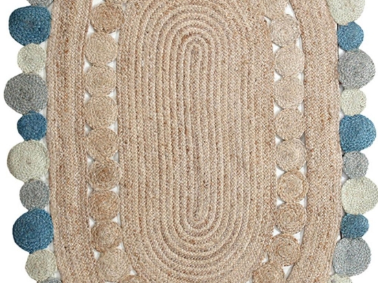 Χαλι Delhi Χειροποιητο Br-4018 -  Natural-Blue New Plan 120X170 OVAL