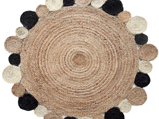 Χαλι Delhi Χειροποιητο Br-68 -   Natural-Black New Plan 150X150cm Round