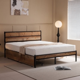 PALLET ΚΡΕΒΑΤΙ ΔΙΠΛΟ-ΣΥΡΤΑΡΙΑ, ΓΙΑ ΣΤΡΩΜΑ 160X200CM, ΜΕΤΑΛΛΟ ΒΑΦΗ ΜΑΥΡΟ, ANTIQUE OAK