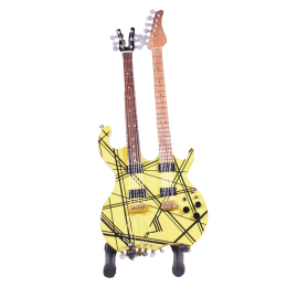 Eddie Van Halen ξύλινη χειροποίητη διπλή ηλεκτρική κιθάρα μινιατούρα σε βάση 20 εκ