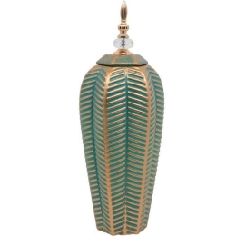 Διακοσμητικό Βάζο Με Καπάκι 373-122-817 46cm Veraman-Gold Κεραμικό