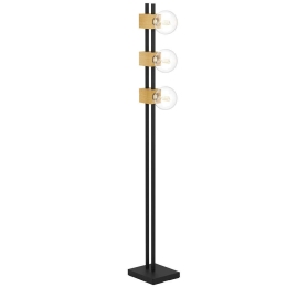 Φωτιστικό Δαπέδου Levantara 390194 9,5x7,5x150,5cm 3xE27 40W Black-Brown Eglo Ατσάλι,Ξύλο