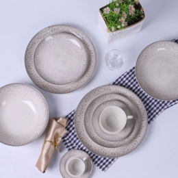 Φλυτζάνι Τσαγιού Με Πιατάκι Poplin 25.092.16 230ml White-Grey Cryspo Trio Κεραμικό