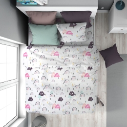 Παπλωματοθήκη Παιδική Rainbow 575 White-Pink DimCol Μονό 160x240cm 100% Βαμβάκι