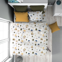 Παπλωματοθήκη Παιδική Village 579 White-Green DimCol Μονό 160x240cm 100% Βαμβάκι
