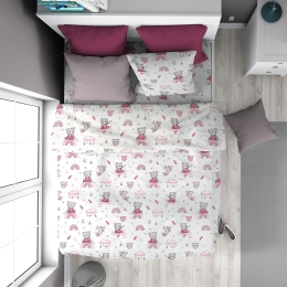 Παπλωματοθήκη Παιδική Cloudy Bear 582 White-Pink DimCol Μονό 160x240cm 100% Βαμβάκι