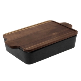 Πυρίμαχο Σκεύος Με Καπάκι 1462 65.000.216 36,5x22x8cm Black-Brown Cryspo Trio Κεραμικό,Ξύλο