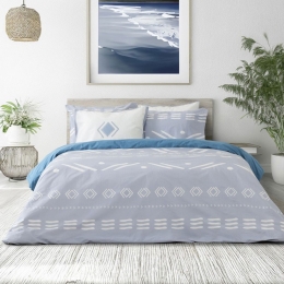 Σεντόνια Raiza Με Λάστιχο (Σετ 4τμχ) Grey-Blue Nima Υπέρδιπλo 160x232cm 100% Βαμβάκι