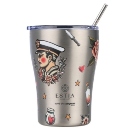 Ποτήρι - Θερμός Με Καλαμάκι Old School Ink Save The Aegean 01-31770 350ml Silver-Multi Estia