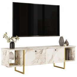 Έπιπλο Tηλεόρασης 956LCS1684 160x40x47,6cm Marble Effect White-Gold
