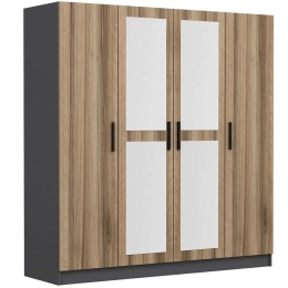 Ντουλάπα Τετράφυλλη Kale 506MNR2459 180x52x210cm Anthracite-Oak Τετράφυλλη