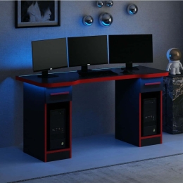 Γραφείο Gaming Με Φως Led Phoenix 506MNR3427 150x60x76cm Black-Red