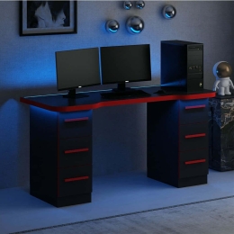 Γραφείο Gaming Με Φως Led Phoenix 506MNR3428 150x60x76cm Black-Red