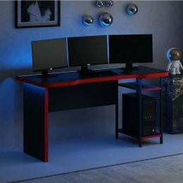 Γραφείο Gaming Με Φως Led Phoenix 506MNR3433 150x60x76cm Black-Red