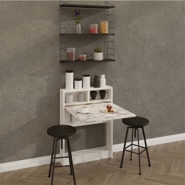Τραπέζι Πτυσσόμενο Bracked 793ELG3811 70x71x96cm Marble Effect White Μοριοσανίδα, Μελαμίνη