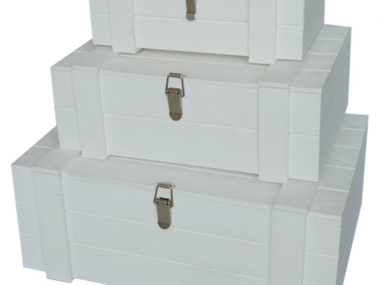 Vekrakis Σετ 3 Τμχ Μπαούλο Ξύλινο Λευκό 55x39x22 / 44,5x32x16 / 36x22x12εκ