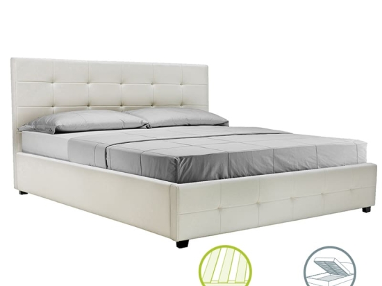 Κρεβάτι Roi pakoworld 160x200 PU λευκό ματ + αποθηκευτικό χώρο