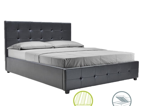 Κρεβάτι Roi pakoworld 160x200 PU μαύρο ματ + αποθηκευτικό χώρο