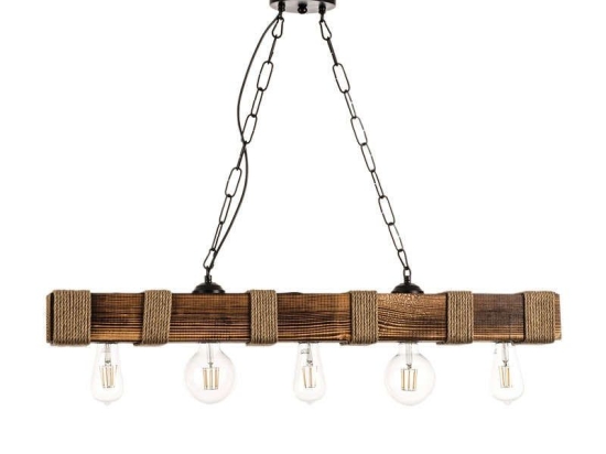 Φωτιστικό Οροφής-Ράγα 5318-5 90x80cm 5xΕ27 Natural Inlight Ξύλο,Σχοινί