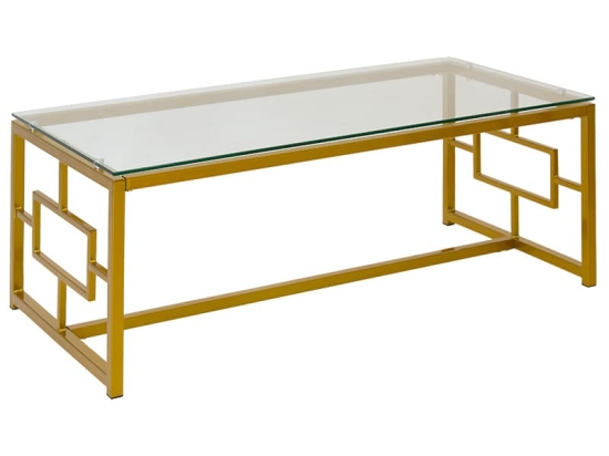 Τραπέζι σαλονιού Eccento pakoworld χρυσό-γυαλί 8mm 120x60x44εκ