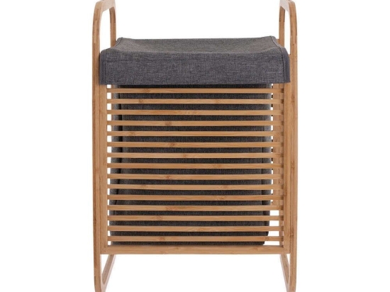 Καλάθι Απλύτων Με Θήκη 02-13042 40x35x60,5cm Natural-Anthracite Estia Bamboo-Πολυέστερ