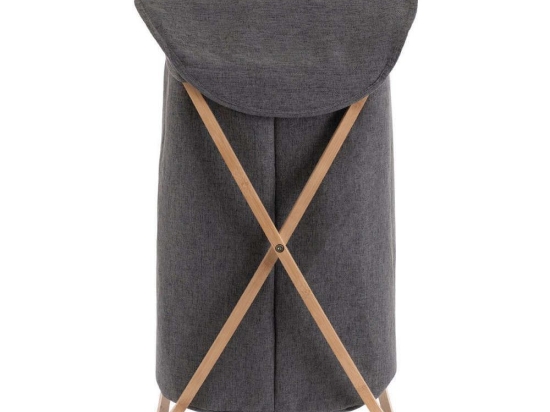 Καλάθι Απλύτων Με Θήκη Πτυσσόμενο Essentials 02-13158 40x40x70cm Natural-Anthracite Estia Bamboo-Πολυέστερ