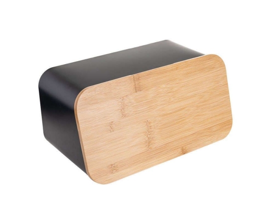 Ψωμιέρα Με Καπάκι Bamboo Essentials 01-12861 34,5x19x17cm Black-Natural Estia Μέταλλο,Bamboo