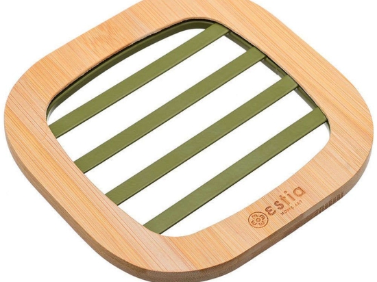 Σουπλά Μαγειρικών Σκευών Αντιολισθητικό Bamboo Essentials 01-14124 17x17x1cm Olive-Natural Estia Μέταλλο,Bamboo
