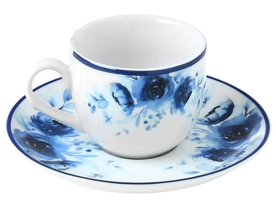 Φλυτζάνι Καφέ Με Πιατάκι Blue Rose 07-16142 100ml White-Blue Estia Πορσελάνη