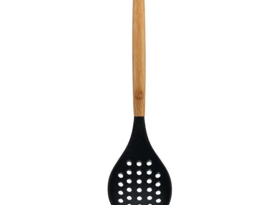 Κουτάλα Τρυπητή 01-14643 33x8,5x5,7cm Black-Natural Estia Bamboo,Σιλικόνη