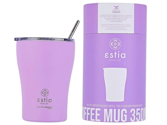 Ποτήρι-Θερμός Με Καλαμάκι Save The Aegean 01-12090 350ml Purple Estia