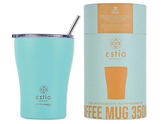 Ποτήρι-Θερμός Με Καλαμάκι Save The Aegean 01-12106 350ml Pastel Green Estia
